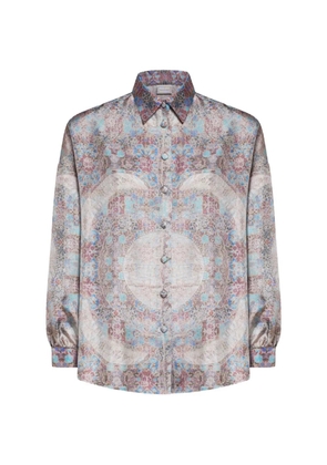 Pierre-Louis Mascia Aloe mosaic-pattern button-up silk shirt - Neutrals