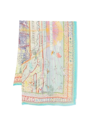 Faliero Sarti New Forte Dei Marmi fringed printed scarf - Blue