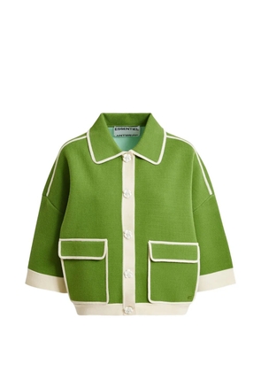 Essentiel Antwerp flower-appliqué contrast-trim cardigan - Green