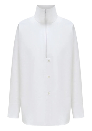 12 STOREEZ high-neck cotton zip shirt - White