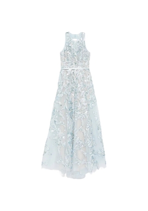 Saiid Kobeisy embroidered tulle long dress - Blue