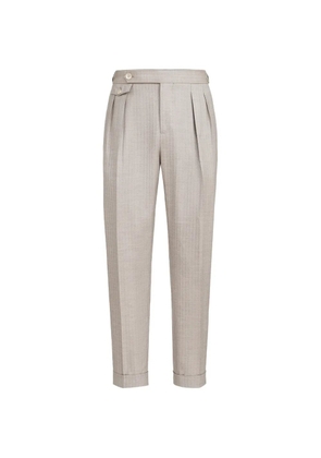 Brunello Cucinelli cashmere and silk chevron trousers with double pleats and waist tabs - Neutrals