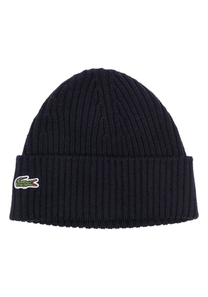 Lacoste logo-patch ribbed-knit beanie - Blue