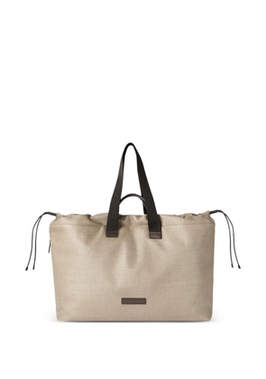 Brunello Cucinelli Raffia-effect nylon and leather small leisure bag - Neutrals