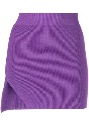 Laneus asymmetric cotton-blend ribbed-knit miniskirt - Purple