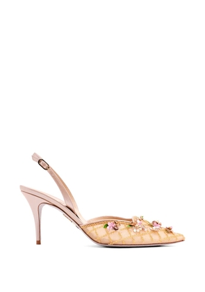 René Caovilla floral-embellished slingback pumps - Neutrals