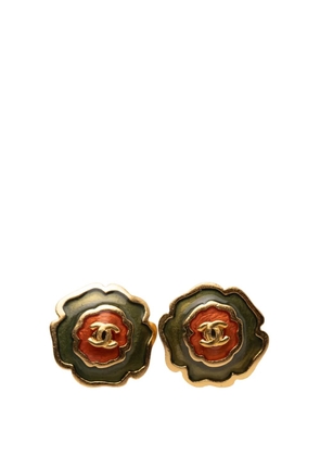 CHANEL Pre-Owned 2003 Enamel Camellia CC Stud Push Back Earrings costume earrings - Green