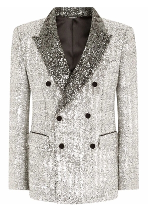 Dolce & Gabbana Sicilia-fit sequin-embellished double-breasted blazer - Silver