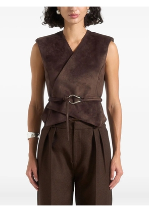 Manière De Voir Jeanne belted wrap suede-effect brown waistcoat
