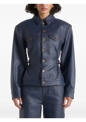 Manière De Voir Karla wax-effect cinch-waist blue jacket