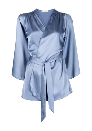 Fleur Du Mal Angel long-sleeve satin robe - Blue