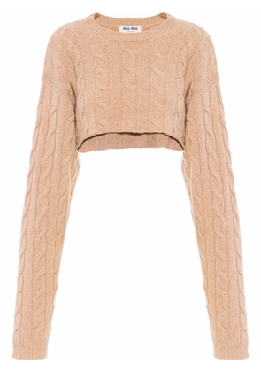 Miu Miu cable knit cropped cashmere jumper - Brown