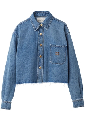 Miu Miu logo-embroidered cropped denim shirt - Blue