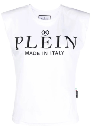 Philipp Plein logo-print cotton tank top - White