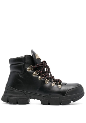Love Moschino logo-plaque lace-up ankle boots - Black