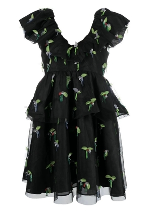 GANNI animal-print ruffled minidress - Black