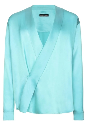 Dolce & Gabbana draped-detail silk shirt - Blue