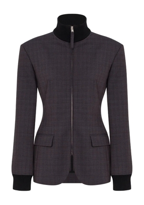 Moschino checked-pattern zip-up coat - Grey