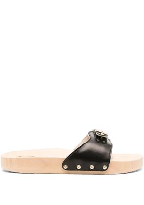 Scholl Pescura wood-sole leather slides - BLACK