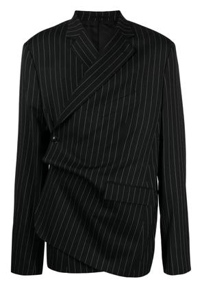 Martine Rose pinstriped wool-blend wrap blazer - Black