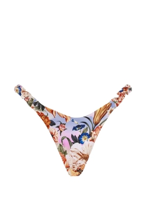 Agua Bendita Adele ruffled floral-print bikini bottom - Purple
