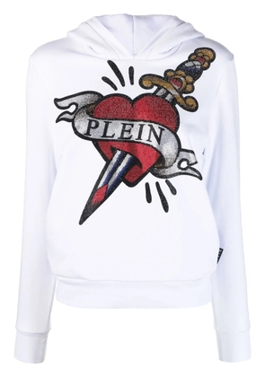 Philipp Plein graphic-print cropped hoodie - White