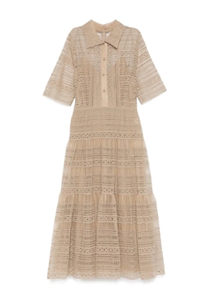 Elie Saab embroidered organza midi dress - Neutrals