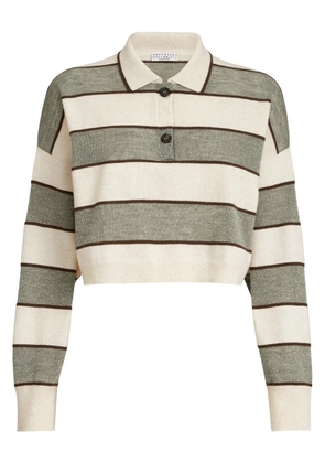 Brunello Cucinelli striped-pattern polo shirt - Neutrals