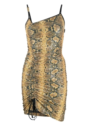 GCDS snakeskin print gathered mini dress - Yellow