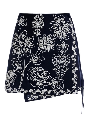 Agua Bendita Danika floral-embroidered wrap mini skirt - Blue