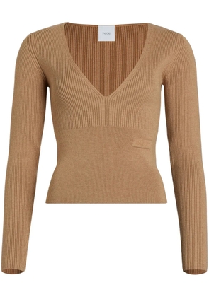 Patou V-neck ribbed sweater - Brown