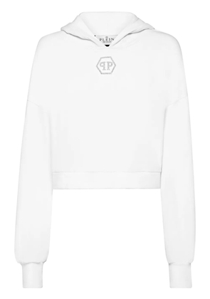 Philipp Plein crystal-embellished cropped hoodie - White