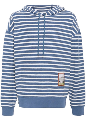 Maison Kitsuné appliqué-logo striped cotton hoodie - Blue