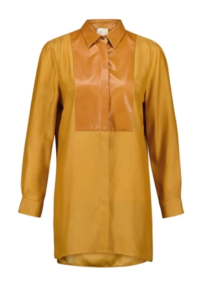 PAULA Cosmos leather-bib silk shirt - Yellow