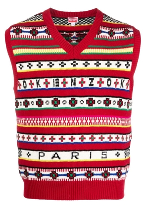 Kenzo V-neck fair isle-knit vest - Red