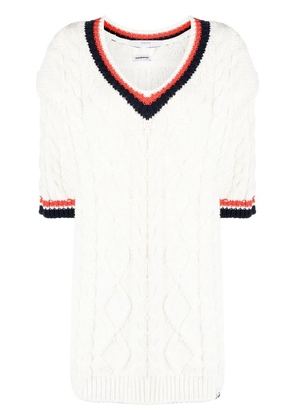 pushBUTTON three-quarter sleeve cable-knit top - White