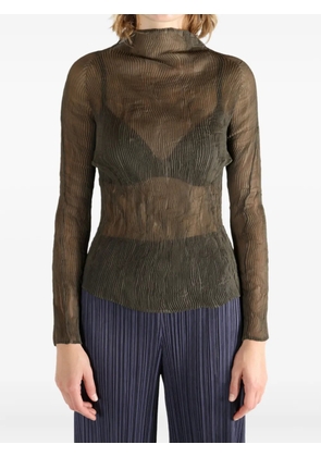 Issey Miyake Chiffon Twist 1 pleated high-neck sheer top - Brown