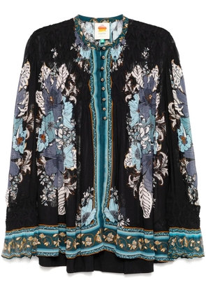 FARM Rio blossom tapestry smocked blouse - Black