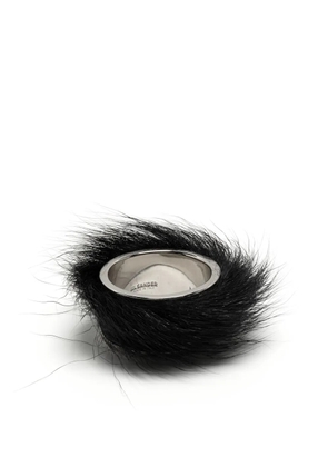 Jil Sander logo-engraved faux-fur ring - Black