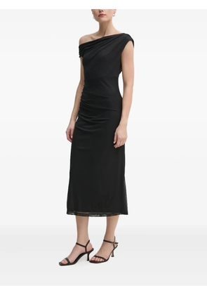 DKNY draped one-shoulder midi dress - Black