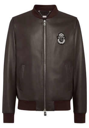 Billionaire logo-patch leather bomber jacket - Brown