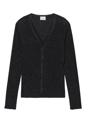 Closed metallic-effect ribbed cardigan - Black