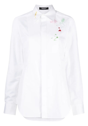 Undercover floral-embroidered cotton shirt - White