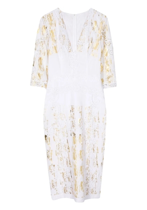 Costarellos foil-print V-neck linen dress - White