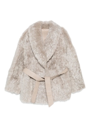 Manzoni 24 leather-belt fur coat - Neutrals