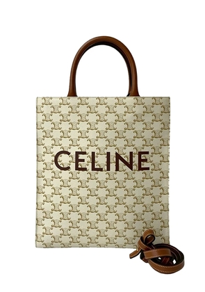 Celine Pre-Owned 2021 Small Triomphe Coated Canvas Vertical Cabas satchel - White