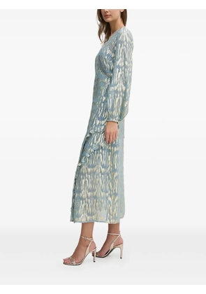 NEVER FULLY DRESSED metallic-print ruffled midi dress - Blue