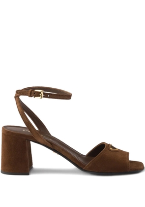 Prada logo-plaque suede sandals - Brown