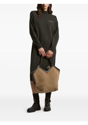 Peserico mock-neck embellished midi dress - Brown