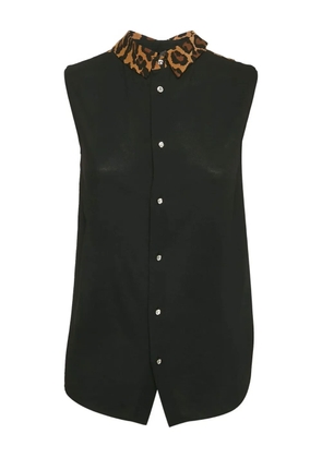 Miu Miu Pre-Owned leopard-collar sleeveless shirt - Black